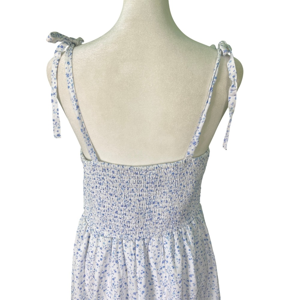 Hollister‎ Babydoll Mini Sundress White Blue Ditsy Floral Lined Ruffle (Size L) - Picture 6 of 14